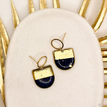 Navy And Gold Foil Statement Drop Earrings, 2 of 9