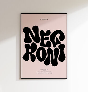 Negroni Print | Cocktail Poster | Wall Art | A5 A4 A3 | Bold | Typographic | Drink | Bar | Print | Groovy |, 3 of 9