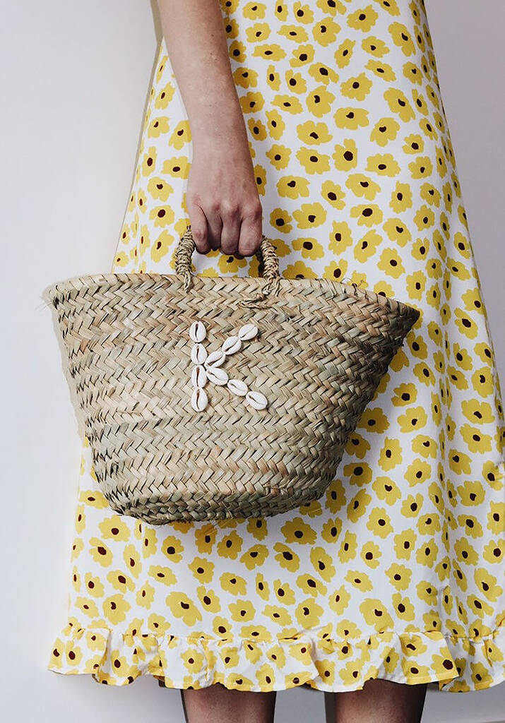 Personalised Cowrie Shell Monogram Mini Straw Tote Bag By Sun And Day ...