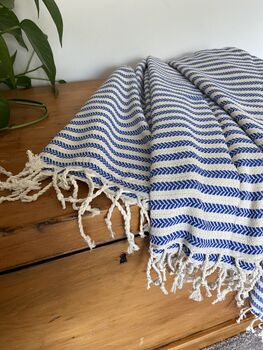 Blue Striped Design Cotton Bedspread, 7 of 9