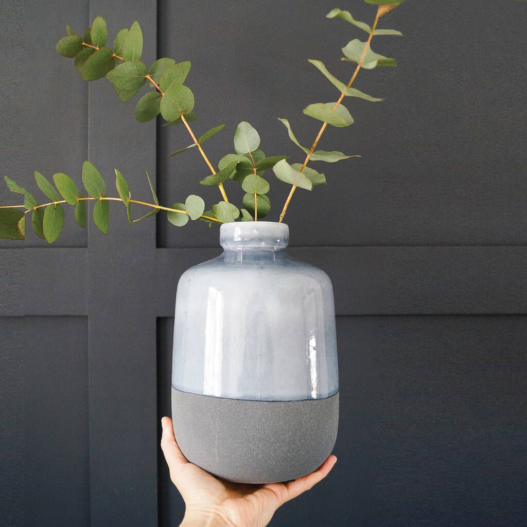 Medium Dipped Grey Ceramic Vase By Hunter & Co