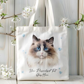 Personalised Tote Bag Cat With Love Hearts. 20 Different Breeds, 10 of 12