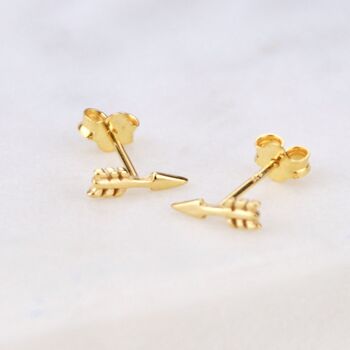 Tiny 18ct Gold Plate Arrow Stud Earrings, 3 of 10