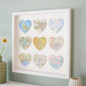 Wedding Anniversary Nine Map Hearts Wall Art Gift, 2 of 12