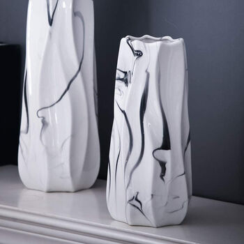 Black White Marble Ceramic Flower Vase Centerpieces, 2 of 4