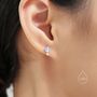 Sterling Silver Tiny Cz And Moonstone Stud Earrings, thumbnail 6 of 11