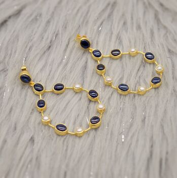 Blue Sapphire And Pearl Hoop Earrings, 3 of 12