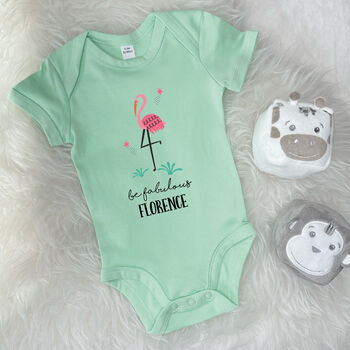 Flamingo Be Fabulous Personalised Jungle Babygrow, 3 of 5