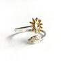 Adjustable Flower And Leaf Ring Silver And Gold Vermeil, thumbnail 2 of 3