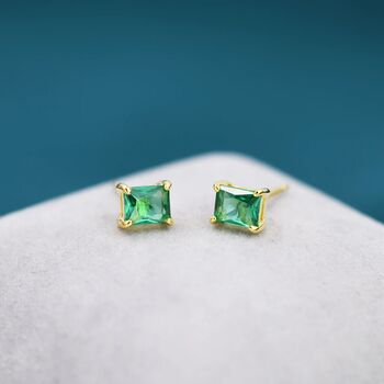 Emerald Cut Emerald Green Cz Stud Earrings, 5 of 12