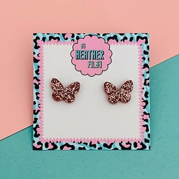Glitter Butterfly Stud Earrings, 4 of 4