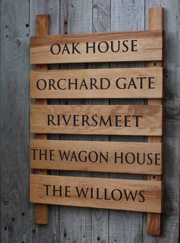 Wall Mounted Ladder Tiered Slatted Wooden Sign, 2 of 9
