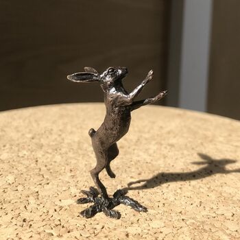 Miniature Bronze Hare Boxing Sculpture 8th Anniversary, 4 of 11