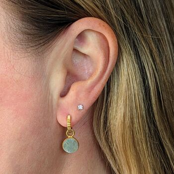 Circle Aquamarine March Birthstone Earrings, Gold, 2 of 6
