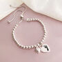 Sterling Silver Ball Slider Bracelet With Engraved Print Heart Charm, thumbnail 4 of 11