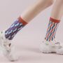 Blue Zig Zag Mid Calf Length Socks, thumbnail 1 of 4