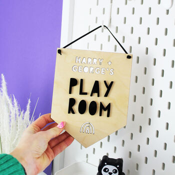 Personalised Monochrome Wooden Playroom Flag, 3 of 3