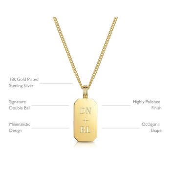 Octagonal Tag Men's Necklace 18 K Gold Plated Silver, 6 of 10