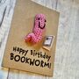 Book Worm Reader Crochet Birthday Card Handmade, thumbnail 3 of 8