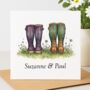 Personalised Colourful Wellies Couple Card, thumbnail 1 of 4