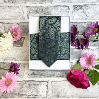 Navy And Sage Paisley Wedding Tie Set, 6 of 6