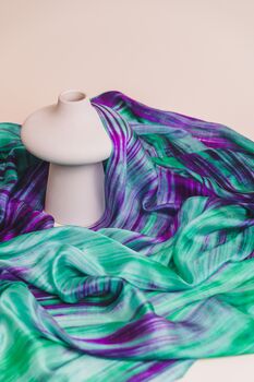 100% Mulberry Silk Scarf, Emerald Green And Purple, 4 of 7