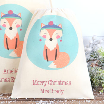 Christmas Fox Personalised Cotton Gift Bags, 4 of 5
