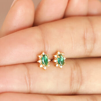 Green Crystal Stud Earrings In Gold, 2 of 4