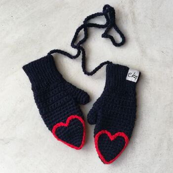 Child's Heart Tipped Handmade Mittens, 3 of 12