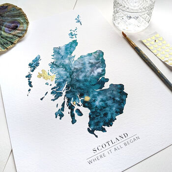 Personalised Golden Scotland Watercolour Map Giclee, 8 of 12