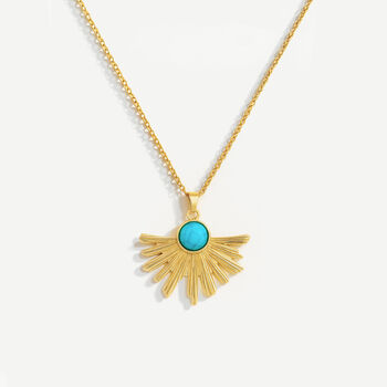 Women's Turquoise Sunburst Pendant Necklace In 18k Gold, 3 of 4