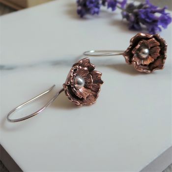 Copper Flower Drop Earrings, 2 of 6
