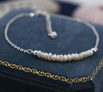 Sterling Silver Skinny Natural Pearl Bracelet, 2 of 12
