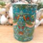 Set Of Six Straight Mugs In Teal Strawberry Thief Design, thumbnail 4 of 10