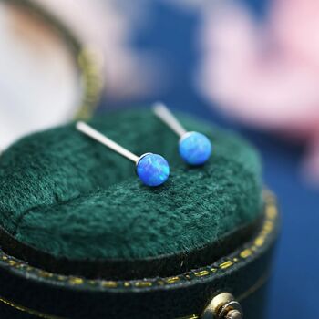 Extra Tiny Opal Ball Stud Earrings In Sterling Silver, 4 of 12