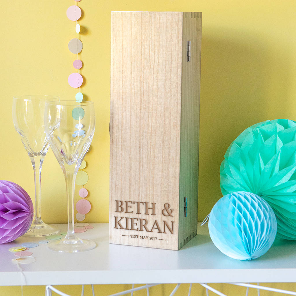 personalised anniversary wooden wine box by dust and things