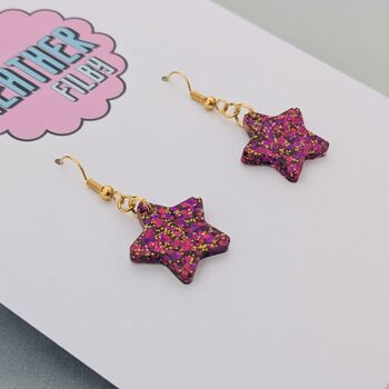 Sparkly Small Star Glitter Christmas Earrings Blue And Red, 6 of 8