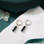 Sterling Silver Genuine Black Onyx Stone Trio Huggie Hoop Earrings, thumbnail 4 of 10