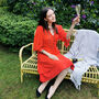 Anna Coral Red Linen Blend Wrap Dress, thumbnail 4 of 7