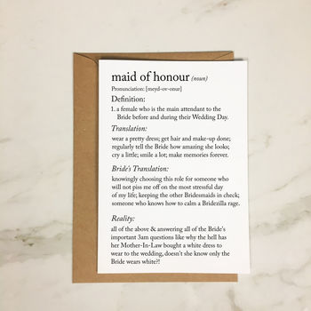 Funny Maid Of Honour Definitions A5 Card, 5 of 10