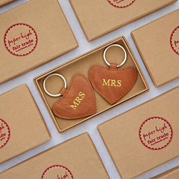 Mrs And Mrs Same Sex Couple Leather Heart Keyring Set, 7 of 7