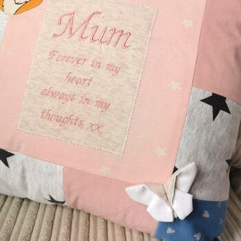 Personalised Patchwork Memory Cushion,Embroidered Words, 8 of 11