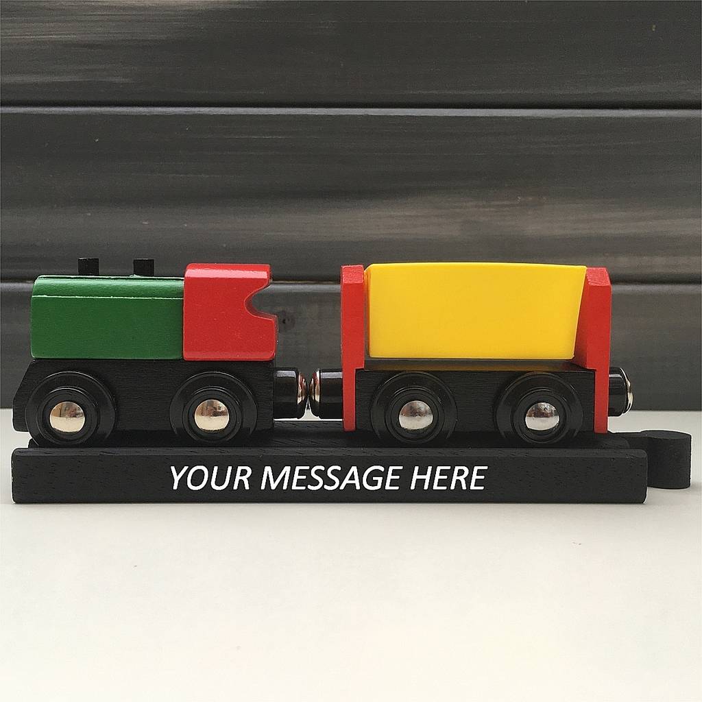 Image of Personalised Colour Wooden Train, Track And Gift Bag