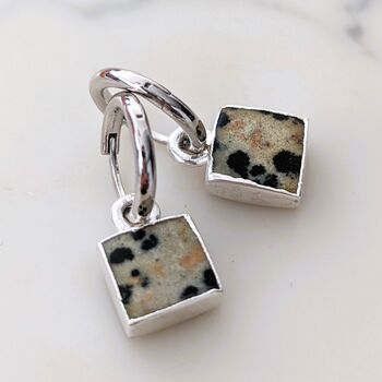 The Square Dalmatian Jasper Silver Gemstone Earrings, 3 of 5