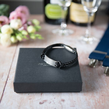 Personalised Men's Black Leather Bracelet, 7 of 9