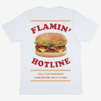 Flamin’ Hotline Unisex Burger T Shirt In White, 4 of 6