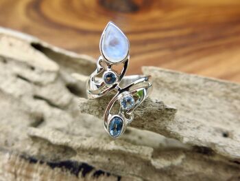 Moonstone And Blue Topaz Wrap Around Ring, 5 of 8