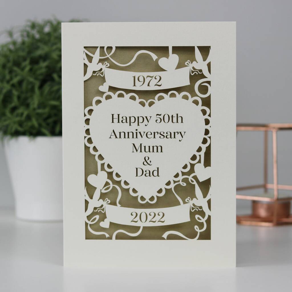 Personalised Papercut Golden Wedding Anniversary Card, 1 of 2