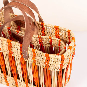 Decorative Reed Basket, Orange Stripe, 3 of 5