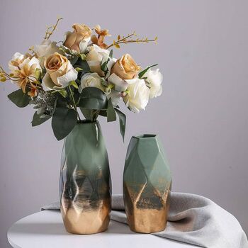 Ceramic Vase Flower Green Gold Geometric 23cm, 3 of 5